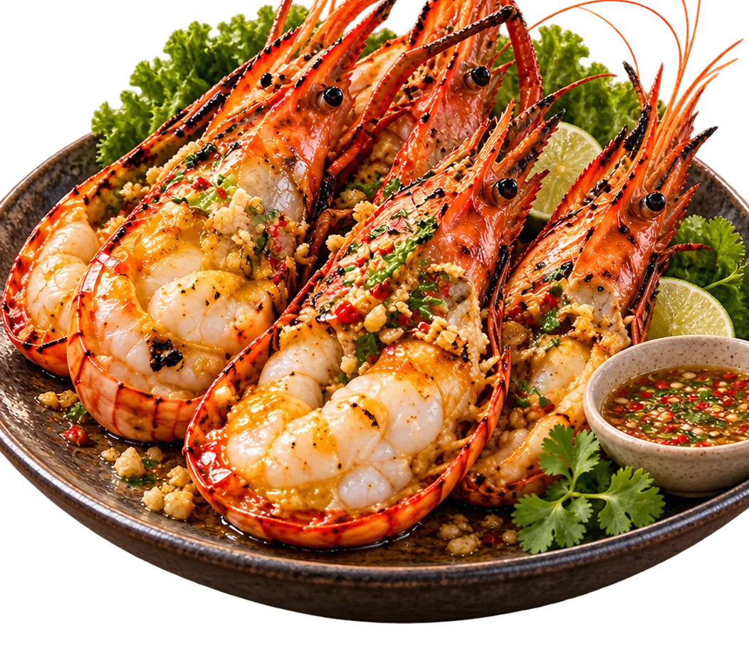 กุ้งแม่น้ำเผาตัวใหญ่